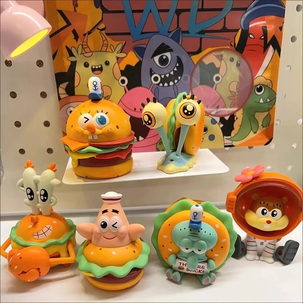 Sünger Bob Hamburger Serisi Sürpriz Kutusu - 6 Adet Yengeç Burger Figür - 1