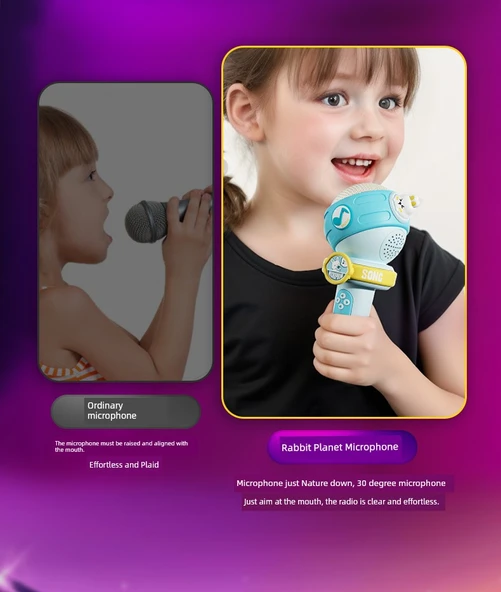 Çocuk Karaoke Mikrofonu - Bluetooth Işıklı Pembe Mimi Tavşan - 10