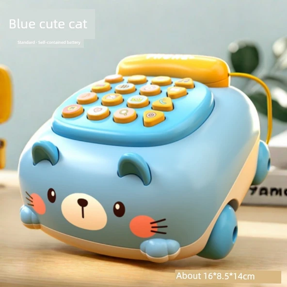 Çocuk Müzikli Telefon Araba - Mavi Sevimli Kedi - Çok Modlu - Standart Batarya