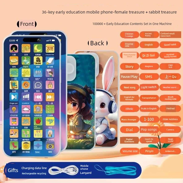 Çocuk Eğitici Oyuncak Telefon - Çizgi Film Kız Çocuk ve Tavşan Hazine
