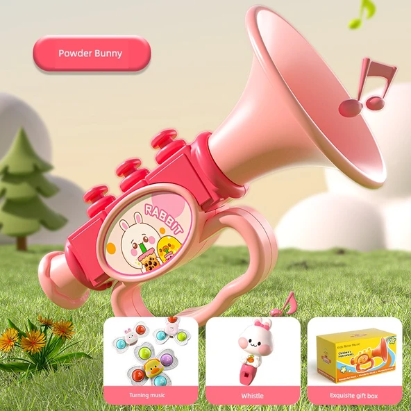 Çocuk Müzik Aleti Oyuncak Korna Düdük + Dönen Küçük Meng Tavşan