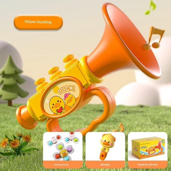 Çocuk Müzik Aleti Oyuncak Korna Düdük + Transfer Müzik Sarı Ördek