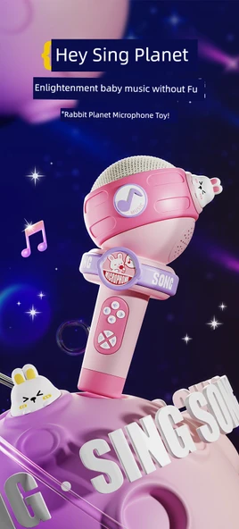 Çocuk Karaoke Mikrofonu - Bluetooth Işıklı Pembe Mimi Tavşan - 8