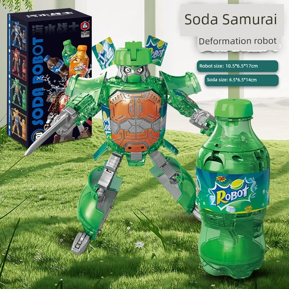 Dönüşen Robot Oyuncak - Yeşil Kola Şişesi Savaşçı - Silahlı