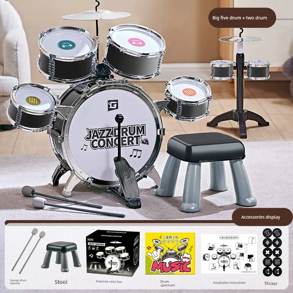 Çocuk Jazz Davul Seti - 7 Davul 2 Zil Büyük Boy