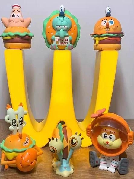 Sünger Bob Hamburger Serisi Sürpriz Kutusu - 6 Adet Yengeç Burger Figür - 6