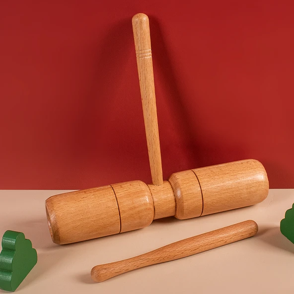 Orff Perküsyon Enstrümanı - Kayın Büyük Boy Çift Silindir 5x20cm