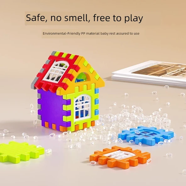 Çocuklar için Yapı Taşı Oyuncak Puzzle - Yapı Taşı Köşkü 558 Parça Çanta [133 Parça Pencere Çerçevesi + Çizim] - Resim 3