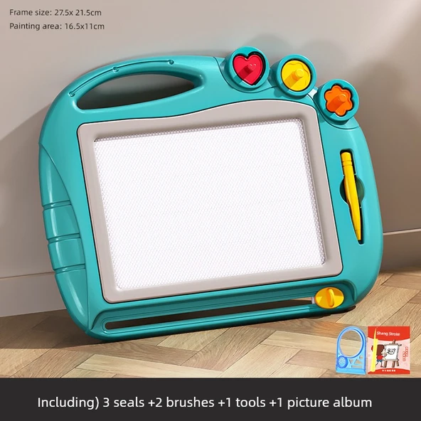 Çocuk Eğitici Oyuncak - Yeşil Temel Set (3 Damga, 2 Kalem, 1 Alet, 1 Resim Albümü)