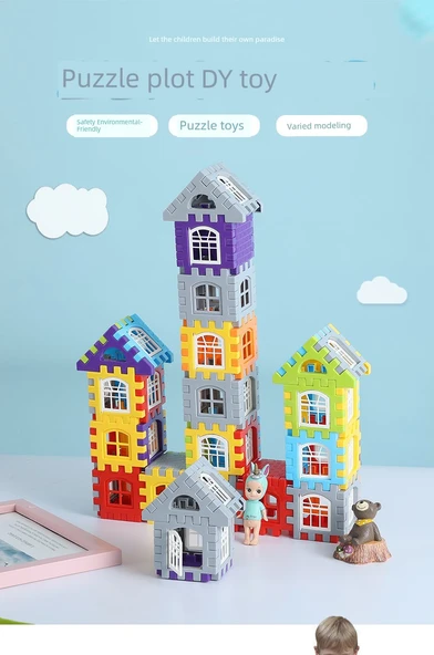 Çocuklar için Yapı Taşı Oyuncak Puzzle - Yapı Taşı Köşkü 558 Parça Çanta [133 Parça Pencere Çerçevesi + Çizim] - Resim 7