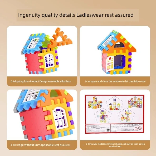 Çocuklar için Yapı Taşı Oyuncak Puzzle - Yapı Taşı Köşkü 558 Parça Çanta [133 Parça Pencere Çerçevesi + Çizim] - Resim 4