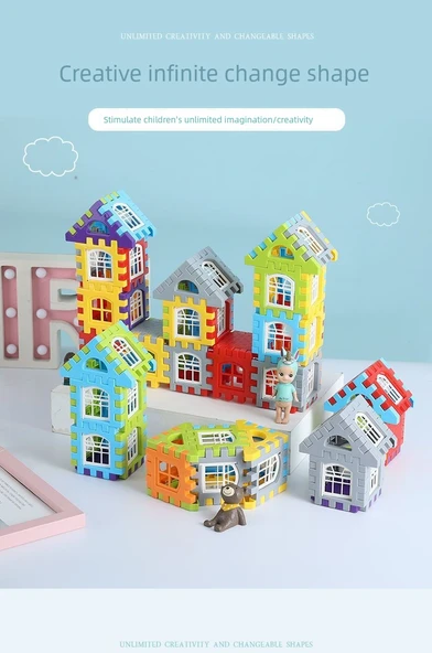 Çocuklar için Yapı Taşı Oyuncak Puzzle - Yapı Taşı Köşkü 558 Parça Çanta [133 Parça Pencere Çerçevesi + Çizim] - Resim 9