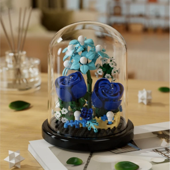 Çiçek Saksısı Yapı Blokları Buket Puzzle - Çiçek Dili Renkli Seri-Mavi Rüya♥Tozluk