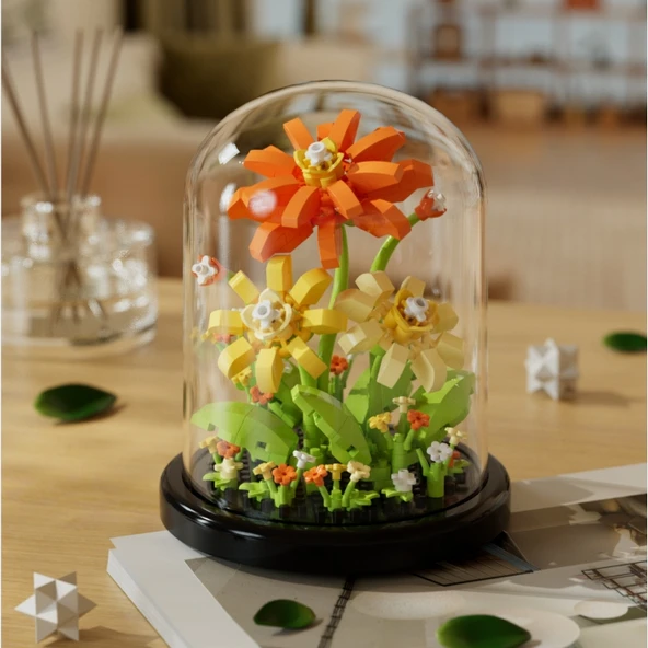 Çiçek Saksısı Yapı Blokları Buket Puzzle - Çiçek Dili Renkli Seri-Sıcak Açelya♥Tozluk
