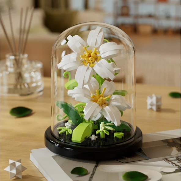 Çiçek Saksısı Yapı Blokları Buket Puzzle - Çiçek Dili Renkli Seri-Zambak Çiçeği♥Tozluk