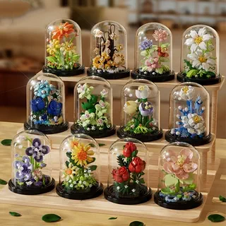 Çiçek Saksısı Yapı Blokları Buket Puzzle - Çiçek Dili Renkli Seri-Mavi Rüya♥Tozluk - 3