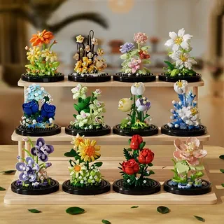 Çiçek Saksısı Yapı Blokları Buket Puzzle - Çiçek Dili Renkli Seri-Rüya Güzelliği♥Tozluk - 4