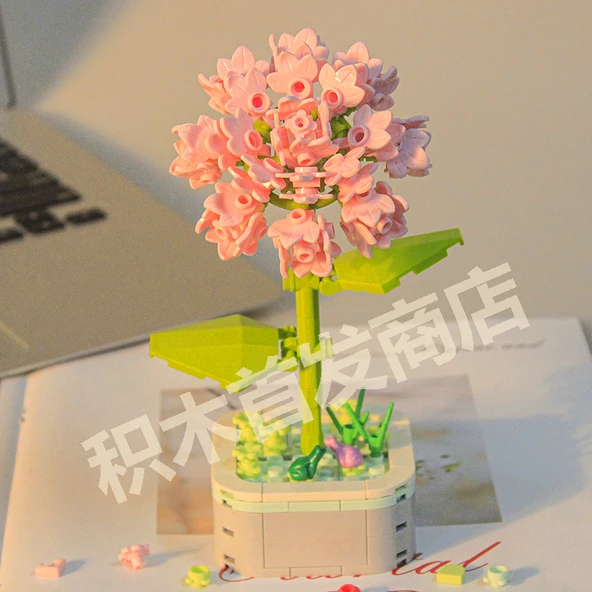 Çiçek Saksısı Yapı Blokları Buket Puzzle - Karanfil Blokları Çiçek Çantaları