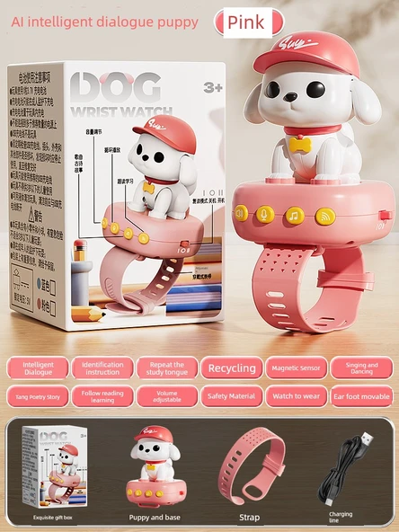 Pembe Köpek Erken Eğitim AI Akıllı Saat - Komut Tanıma, Tekrar Okuma ve Müzikli