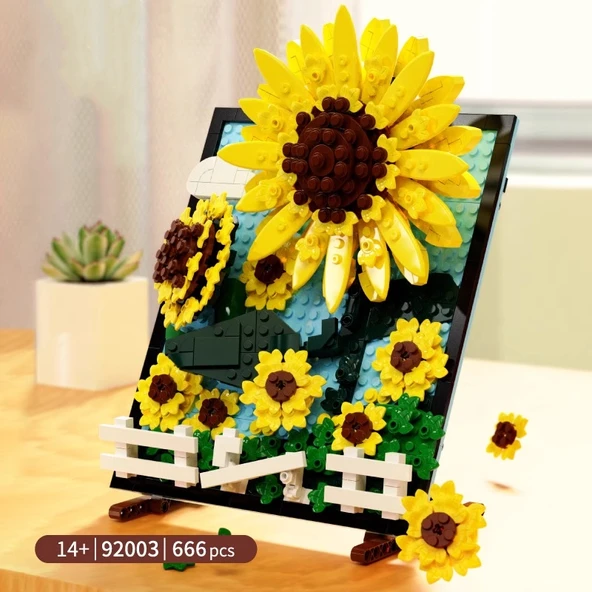 Çiçek Saksısı Yapı Blokları Buket Puzzle - Yeni Çin Çin Modası-Ayçiçeği [Çiçekler Duvara Asılabilir]