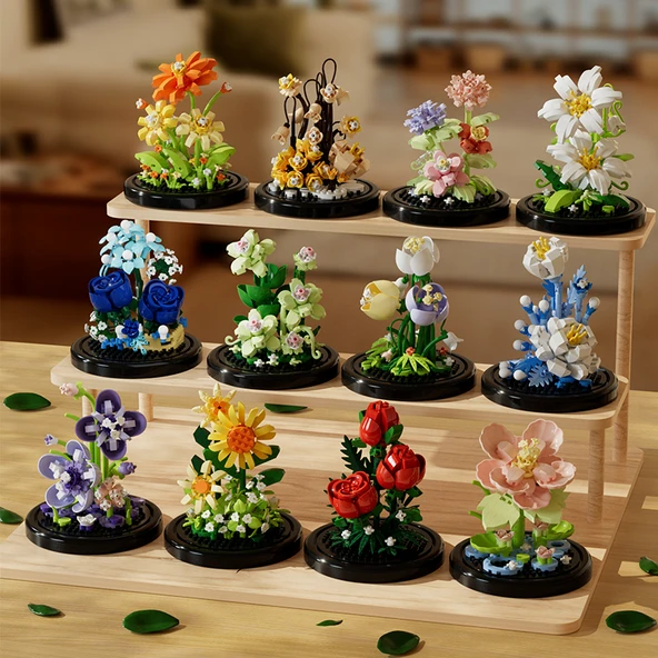 Çiçek Saksısı Yapı Blokları Buket Puzzle - Yeni Çin Çin Modası-Şeftali Çiçeği [Çiçek Kokulu] - 5