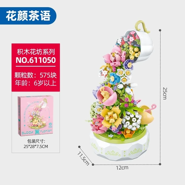 Çiçek Saksısı Yapı Blokları Buket Puzzle - Hua Yan Çay Müzik Kutusu/6110