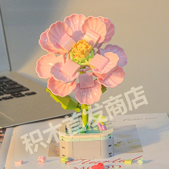 Çiçek Saksısı Yapı Blokları Buket Puzzle - Hibiskus Blokları Çantaları
