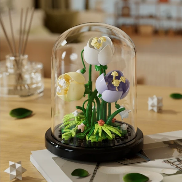 Çiçek Saksısı Yapı Blokları Buket Puzzle - Çiçek Dili Renkli Seri-Rüya Güzelliği♥Tozluk
