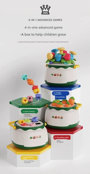 Montessori Mantar Çivi Yapboz - Çiçek Tarzı Mantar Çivi ve Piramit Bloklar (15 Parça) - 9