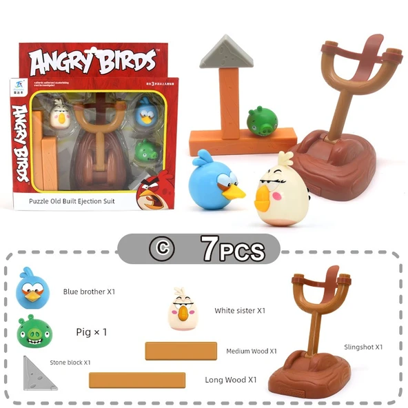Angry Birds Oyuncak Seti - (Beyaz Kız Kardeş + Mavi Erkek Kardeş + Domuz + Sapan + 3 Aksesuar) (7 Parça)