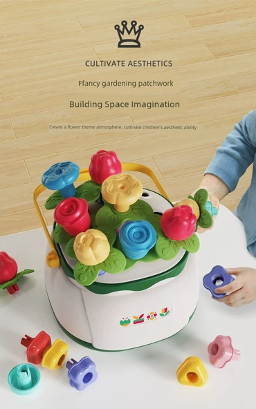 Montessori Mantar Çivi Yapboz - Çiçek Tarzı Mantar Çivi ve Piramit Bloklar (15 Parça) - 10