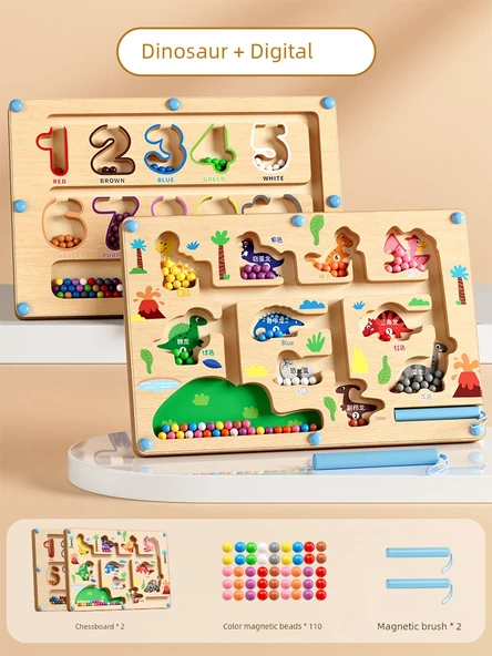Çocuklar için Konsantrasyon Eğitimi Puzzle Oyuncak Seti - İki Parçalı [Dinozor + Sayısal]