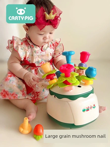 Montessori Mantar Çivi Yapboz - Çiçek Tarzı Mantar Çivi ve Piramit Bloklar (15 Parça) - 2