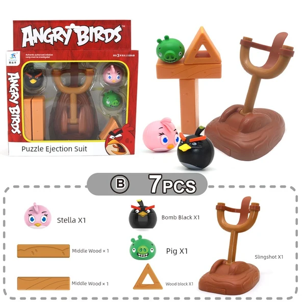 Angry Birds Oyuncak Seti - (Stella + Bomba Siyah + Domuz + Sapan + 3 Aksesuar) (7 Parça) - 1