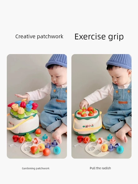 Montessori Mantar Çivi Yapboz - Çiçek Tarzı Mantar Çivi ve Piramit Bloklar (15 Parça) - 3