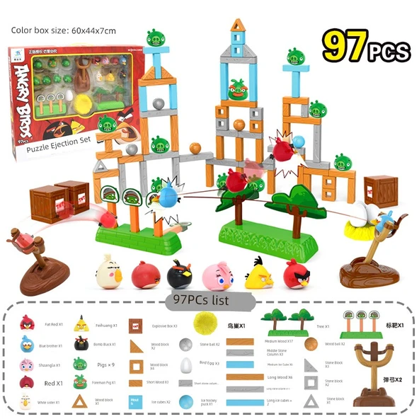 Angry Birds Oyuncak Seti - (Şişman Kırmızı + Landi + Ok Sarı + Elastik Siyah + Bai Jie + Della + Kırmızı + Banzhu + 9 Domuz + 2 Yay + 78 Aksesuar) (97 Parça)
