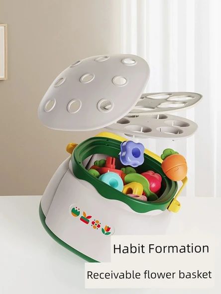 Montessori Mantar Çivi Yapboz - Çiçek Tarzı Mantar Çivi ve Piramit Bloklar (15 Parça) - 6