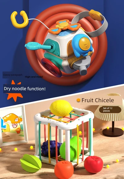 Montessori Eğitici Küp Oyuncak - On Yüzlü Çok Fonksiyonlu Top + Meyve Sepeti
