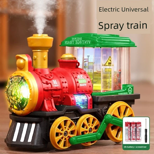 Elektrikli Buharlı Tren - Evrensel Tekerlek - Sprey Özellikli - Kırmızı - Pilli Model