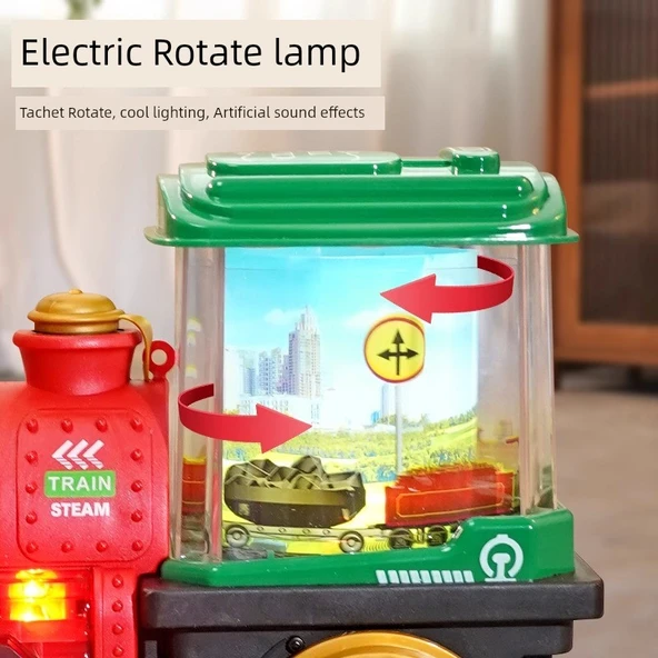 Elektrikli Buharlı Tren - Evrensel Tekerlek - Sprey Özellikli - Kırmızı - Pilli Model - 4