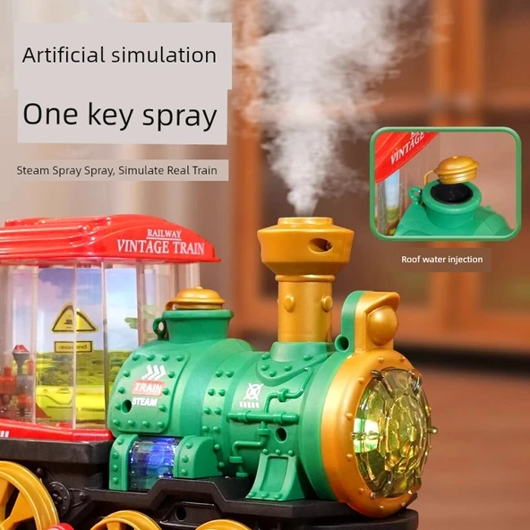 Elektrikli Buharlı Tren - Evrensel Tekerlek - Sprey Özellikli - Kırmızı - Pilli Model - 3