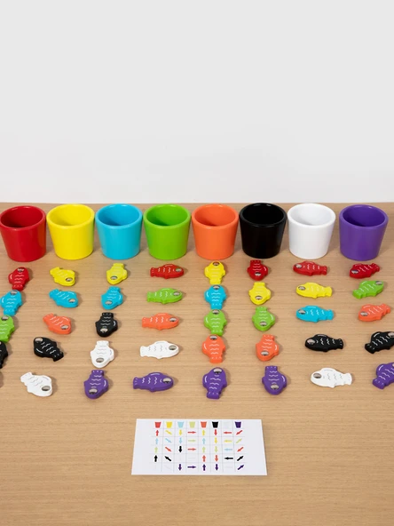 Montessori Ahşap Balık Tutma Oyunu - Mıknatıslı Balık Renk Ayırma Seti + Besleme Oyunu - 5