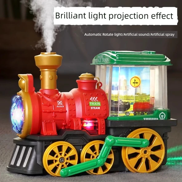 Elektrikli Buharlı Tren - Evrensel Tekerlek - Sprey Özellikli - Kırmızı - Pilli Model - 6