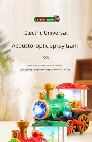 Elektrikli Buharlı Tren - Evrensel Tekerlek - Sprey Özellikli - Kırmızı - Pilli Model - 8