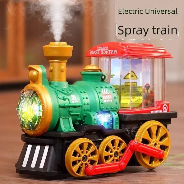 Elektrikli Buharlı Tren - Evrensel Tekerlek - Sprey Özellikli - Kırmızı - Pilli Model - 2