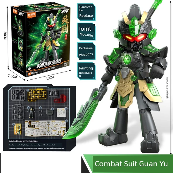 Üç Krallık Combat Suit-Guan Yu Hero Mecha Savaş Seti Yapı Oyuncakları