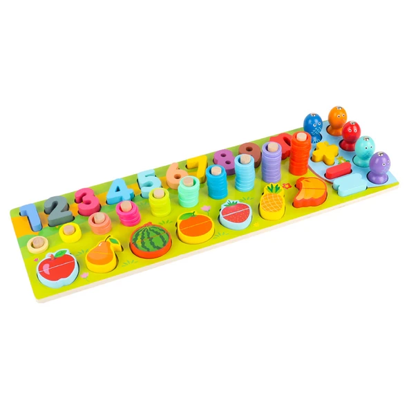 Montessori Geometrik Sütun Blokları - Makaron Renkli Meyve Logaritmik Tabak