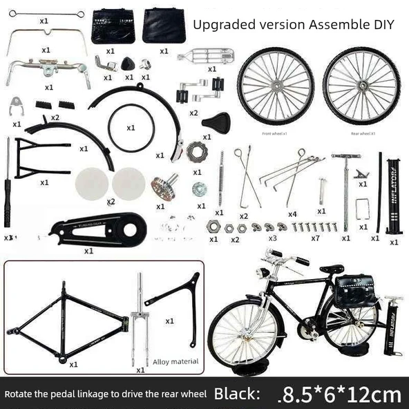 DIY Alaşım Bisiklet Model Oyuncak - Siyah - Montaj Seti