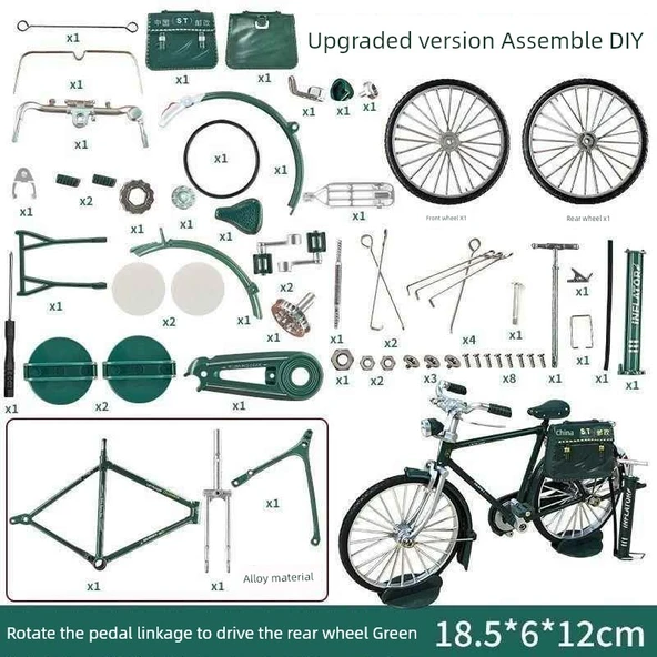 DIY Alaşım Bisiklet Model Oyuncak - Yeşil - Montaj Seti - 2
