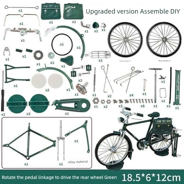DIY Alaşım Bisiklet Model Oyuncak - Yeşil - Montaj Seti - 8